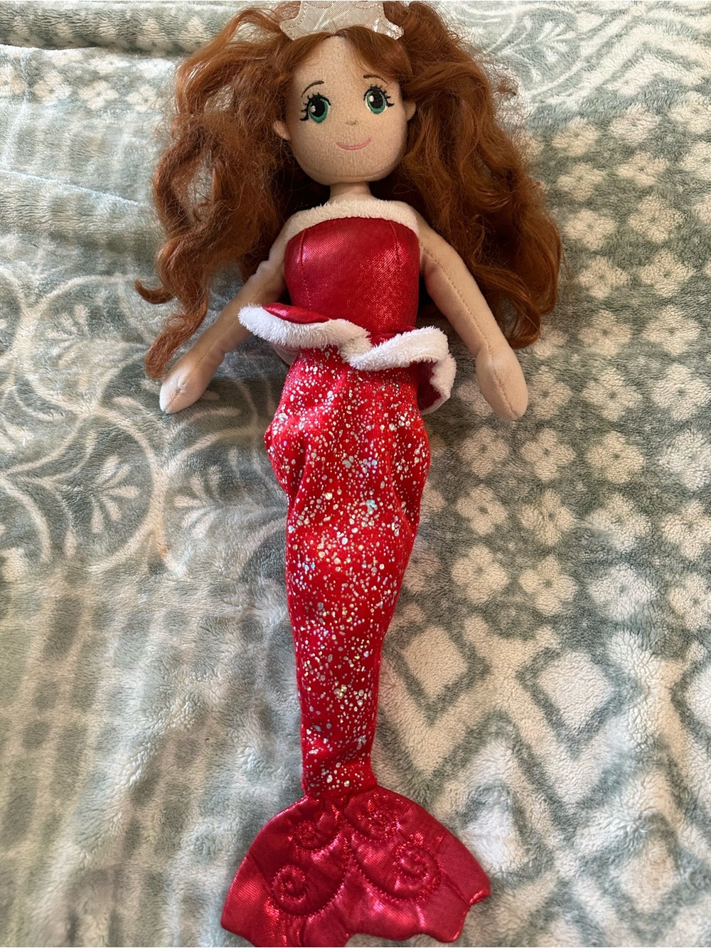 Aurora Red Holiday Mermaid Plush Doll - Festive Soft Toy